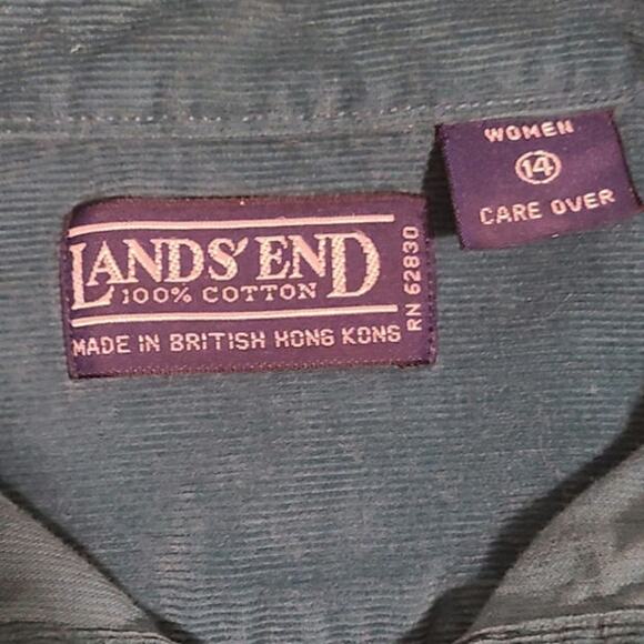 Green Corduroy Vintage Land's End Retro Button Shirt-Size 14 - Picture 4 of 5
